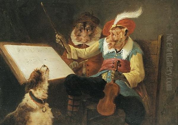 Musizierende Affen (+ Affe Schlagt Mit Der Geige Auf Einen Flotisten Ein, Nachdem Dieser Einen Falschen Ton Produziert Hat; 2 Works) Oil Painting by Zacharias Noterman
