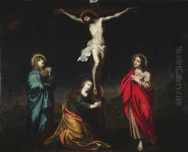 Golgatha. Maria, Maria Magdalena Und Johannes Trauern Am Kreuz Christi Oil Painting by Pietro Novelli