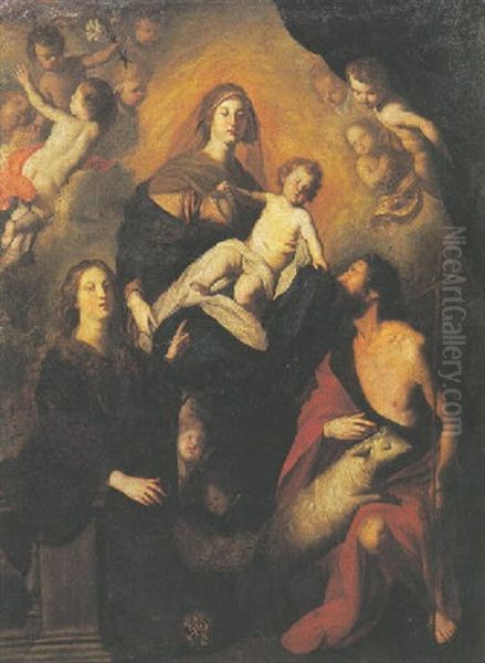 La Vierge A L'enfant Entre Saint Jean-baptiste Et Une Donatrice Oil Painting by Pietro Novelli