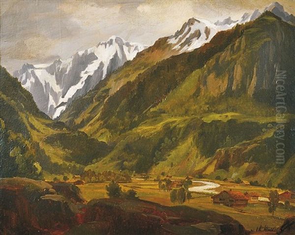 In Alpine Valley Oil Painting by Johann Novopacky