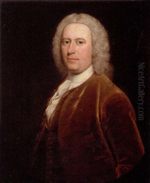 Portrait Of A Gentleman In A Brown Jacket And White Stock Oil Painting by William De Nune