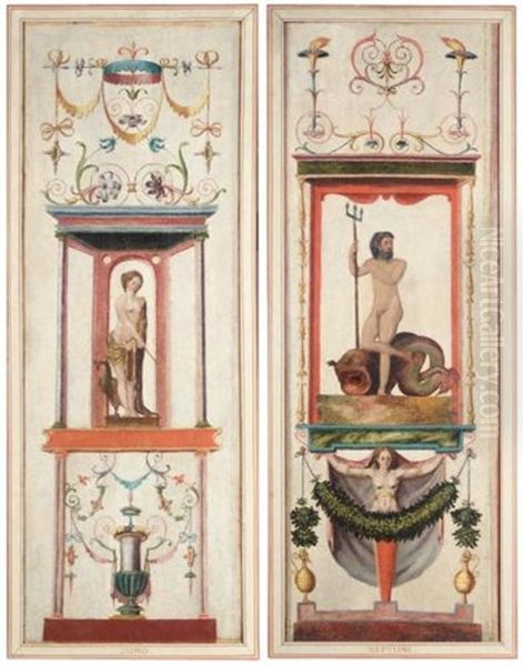 Neptune (+ Juno; Pair Of Mythological Friezes) Oil Painting by (Antonio del Nunziata) Toto