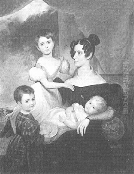 Portrait Of A Mother With Her Three Children Oil Painting by Benjamin F. Nutting