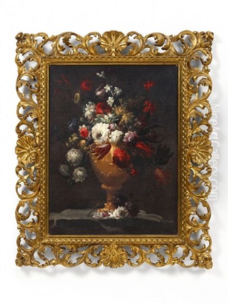 Two Vases Of Flowers Oil Painting by Mario Nuzzi Mario Dei Fiori