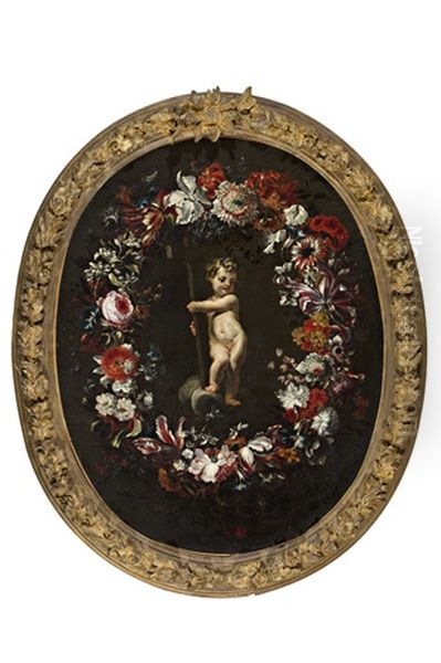 Guirnalda De Flores Con El Nino Jesus Oil Painting by Mario Nuzzi Mario Dei Fiori