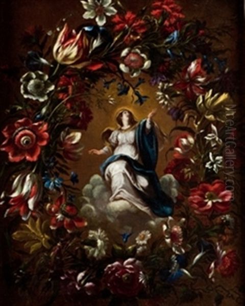 Asuncion De La Virgen Con Orla De Flores Oil Painting by Mario Nuzzi Mario Dei Fiori
