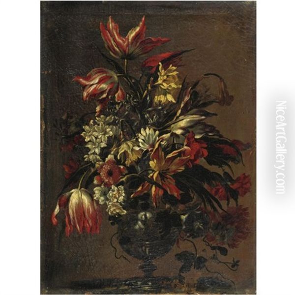 Natura Morta Con Vaso Di Fiori Oil Painting by Mario Nuzzi Mario Dei Fiori