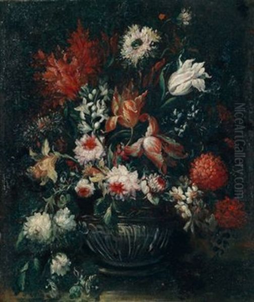 Ein Blumenstraus In Einer Vase Oil Painting by Mario Nuzzi Mario Dei Fiori