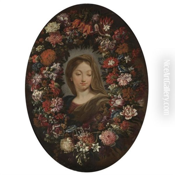 A Garland Of Flowers Oil Painting by Mario Nuzzi Mario Dei Fiori