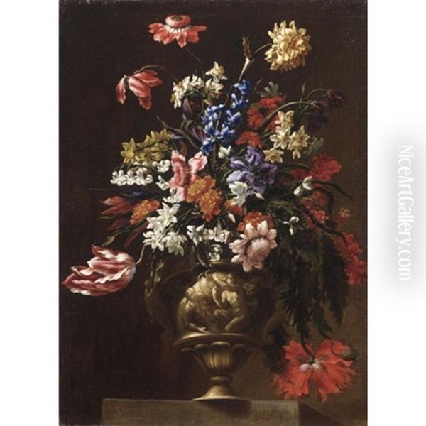 Natura Morta Con Vaso Di Fiori Oil Painting by Mario Nuzzi Mario Dei Fiori