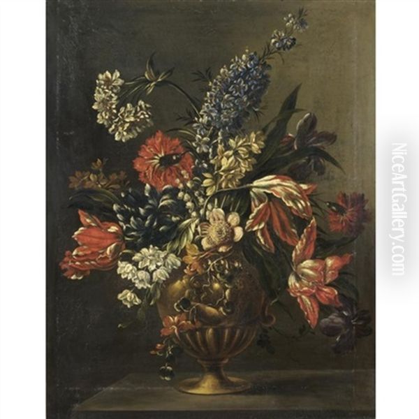 Natura Morta Con Vaso Di Fiori Oil Painting by Mario Nuzzi Mario Dei Fiori