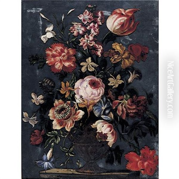 Still Life Of Flowers In An Urn Oil Painting by Mario Nuzzi Mario Dei Fiori