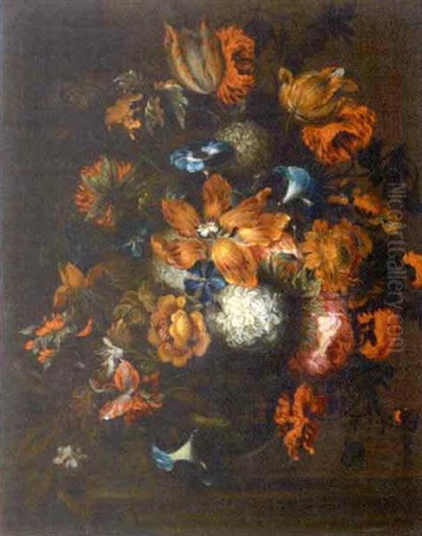 Bouquet De Fleurs Sur Un Entablement Oil Painting by Mario Nuzzi Mario Dei Fiori
