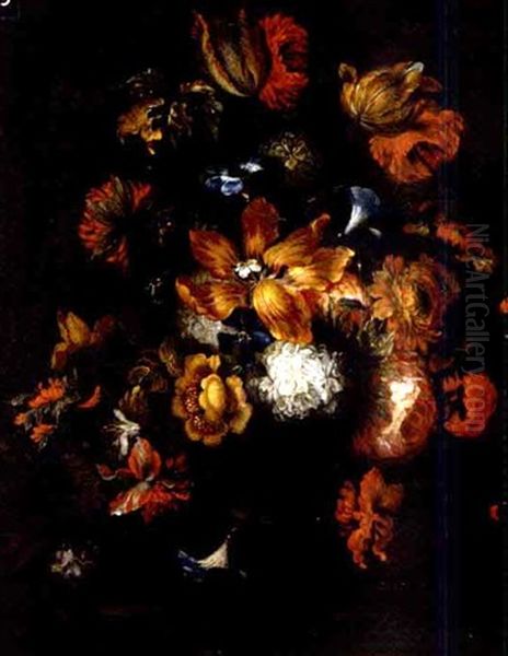 Bouquet De Fleurs Sur Un Entablement Oil Painting by Mario Nuzzi Mario Dei Fiori