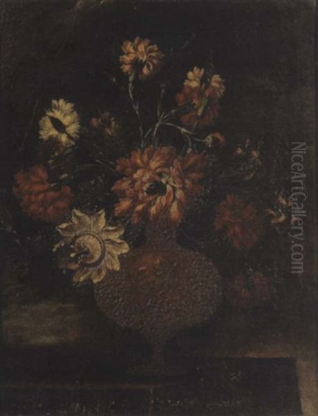 A Still Life With Flowers In A Bronze Urn Oil Painting by Mario Nuzzi Mario Dei Fiori