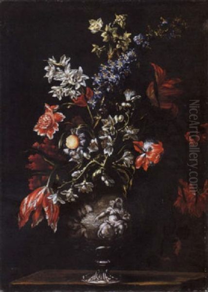 Natura Morta Di Fiori In Un Vaso Oil Painting by Mario Nuzzi Mario Dei Fiori