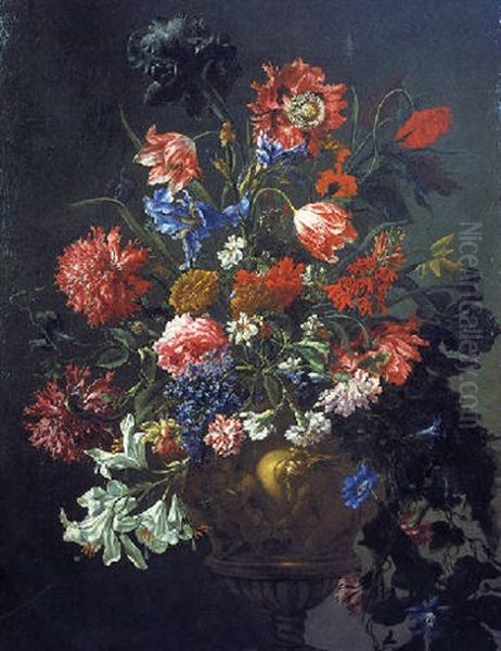 Bouquet De Fleurs Sur Un Entablement Oil Painting by Mario Nuzzi Mario Dei Fiori