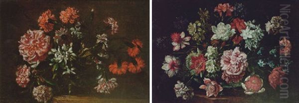 Still Life Of Peonies, Narcissi, Carnations And A Rose In A Glass Bowl Oil Painting by Mario Nuzzi Mario Dei Fiori