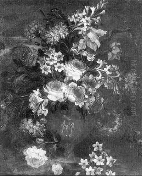An Urn Of Flowers In A Landscape Oil Painting by Mario Nuzzi Mario Dei Fiori