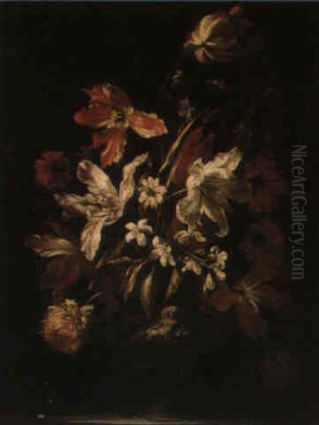 Still Life Of Flowers In A Vase With Gilt Mounts Oil Painting by Mario Nuzzi Mario Dei Fiori