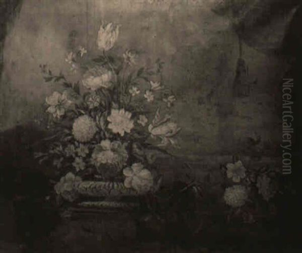 Flowers On A Window Ledge Oil Painting by Mario Nuzzi Mario Dei Fiori