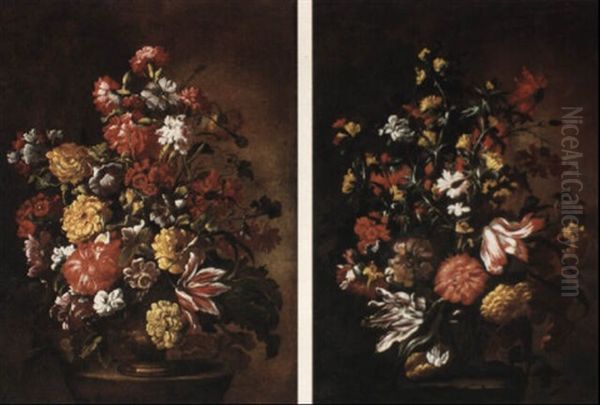 Still Lifes With Flowers In Vases Oil Painting by Mario Nuzzi Mario Dei Fiori