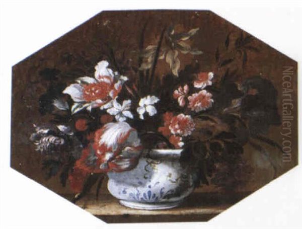 Still Lifes With Flowers In Bowls Oil Painting by Mario Nuzzi Mario Dei Fiori