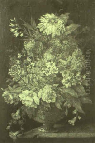 Roses And Other Flowers In An Urn Oil Painting by Mario Nuzzi Mario Dei Fiori