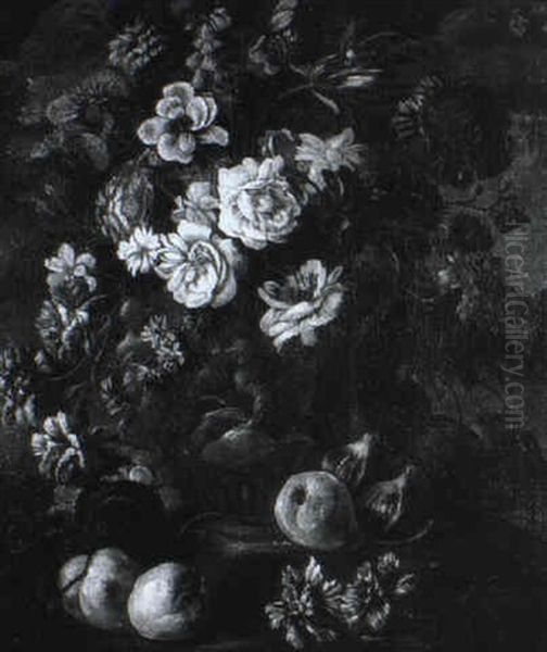 Blumenstilleben In Einer Tonamphore Oil Painting by Mario Nuzzi Mario Dei Fiori