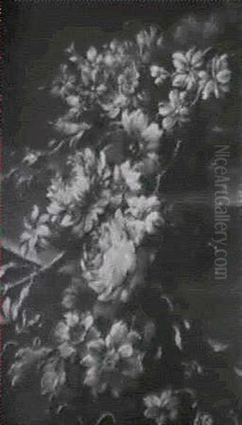 A Swag Of Anemones, Narcisi And Roses - A Fragment Oil Painting by Mario Nuzzi Mario Dei Fiori