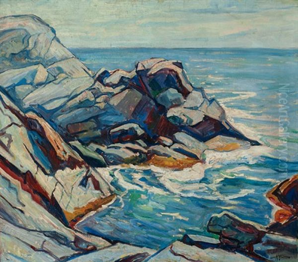 Rocky Coastal Scene Oil Painting by Edgar Hewitt Nye
