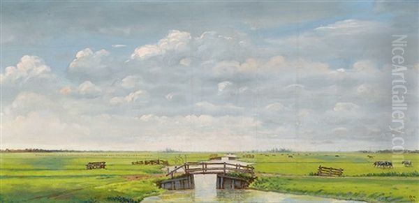 Polder Landscape Near Voorschoten With A View Of The Hague Oil Painting by Dirk Nyland