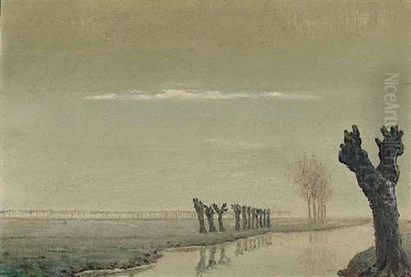 Polderlandschap Met Wilgen Oil Painting by Dirk Nyland
