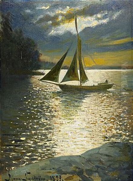 Segelbat I Solnedgang Oil Painting by Jenny Nystroem