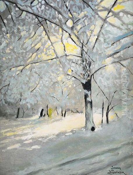 Sol Genom Traden - Vintermotiv Oil Painting by Jenny Nystroem