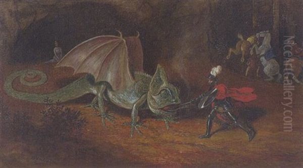 Der Kampf Des Hl. Georg Mit Dem Drachen Oil Painting by Adolf Oberlander