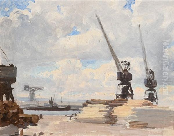 Dublin Docks Oil Painting by Dermod William O'Brien