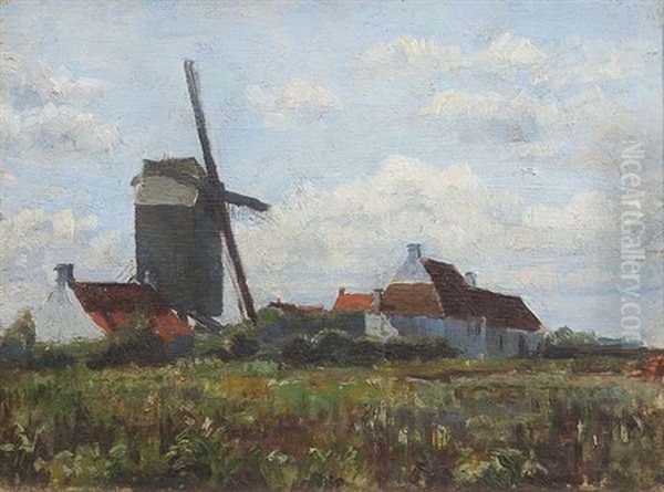 Cottages And Windmill Oil Painting by Dermod William O'Brien