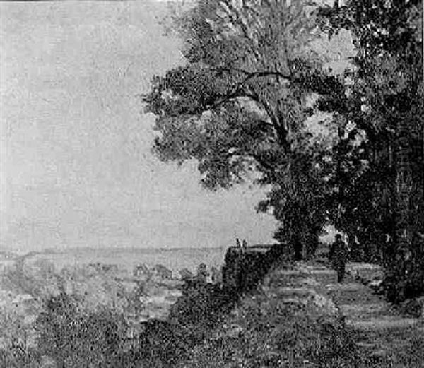 Figures On A Sunlit Path Overlooking A Valley Oil Painting by Dermod William O'Brien