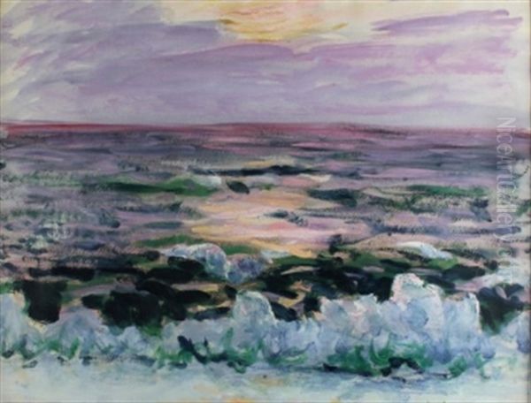 Waves Breaking On The Shore At Sunset Oil Painting by Roderic O'Conor