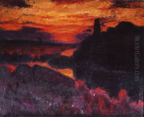 Sunset At Pont-aven Oil Painting by Roderic O'Conor