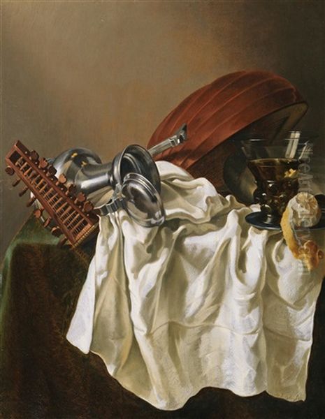 A Still Life With A Lute Oil Painting by Willem Van Odekerken