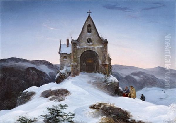 Bergkapelle Im Winter Oil Painting by Ernst Ferdinand Oehme
