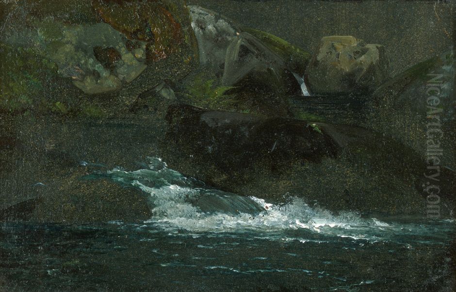 Skizze Eines Kleinen Bachlaufs Mit Moosbewachsenen Felsen Oil Painting by Ernst Ferdinand Oehme