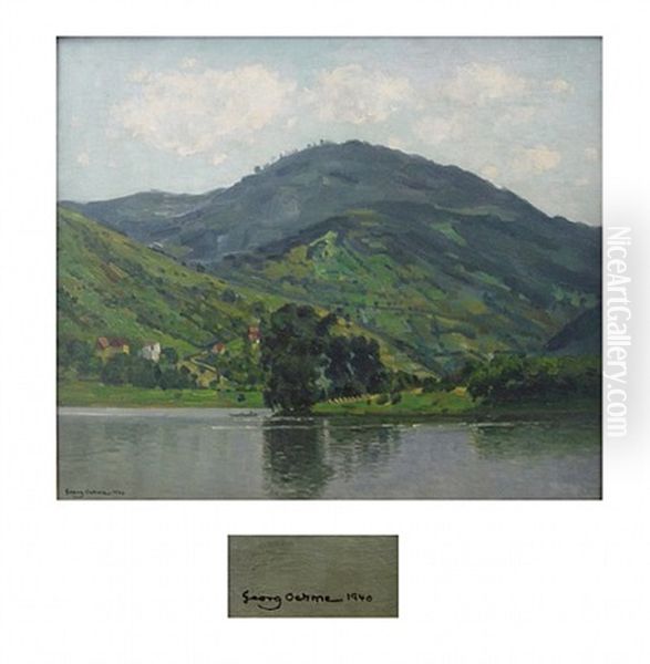 Barenjagd In Felsiger Gebirgslandschaft Oil Painting by Georg Egmont Oehme