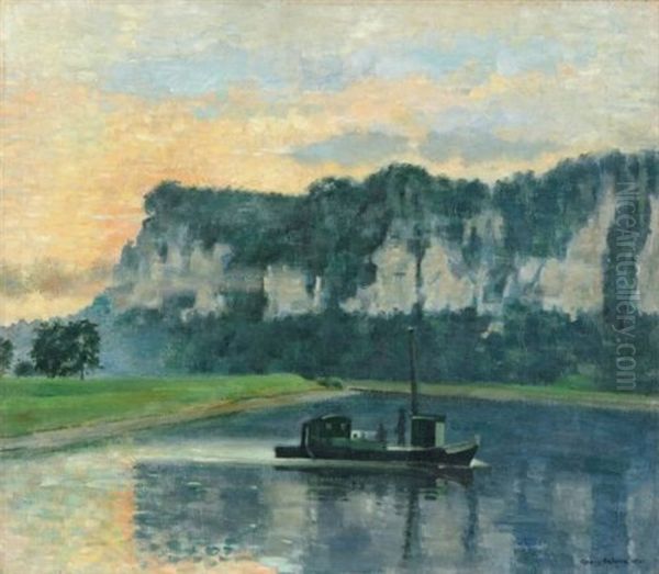 Abendstimmung An Der Elbe Bei Obervogelgesang Oil Painting by Georg Egmont Oehme