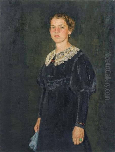 Bildnis Einer Jungen Dame Mit Spitzenkragen Oil Painting by Georg Egmont Oehme