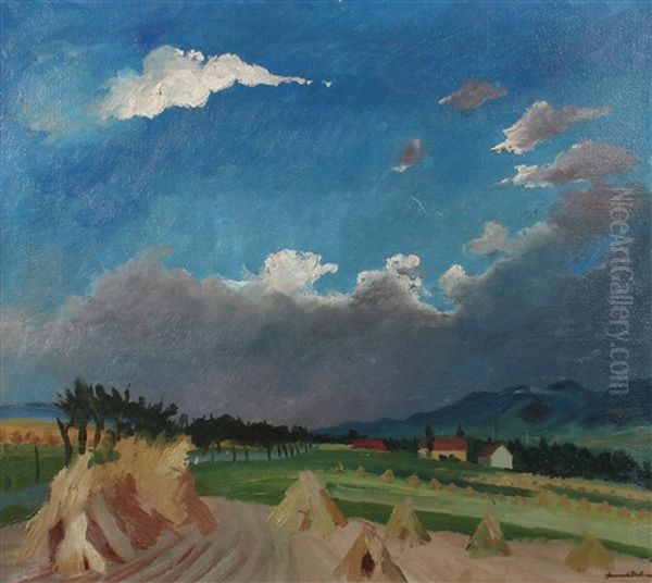 Heuhocken In Sachsischer Mittelgebirgslandschaft Oil Painting by Hans Oehme