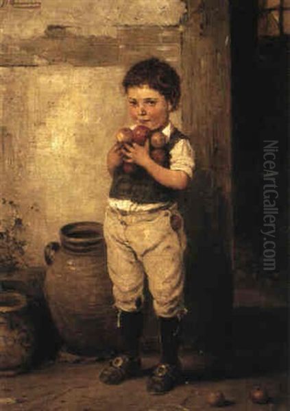 Liten Gosse Med ,pplen Oil Painting by Hugo Oehmichen