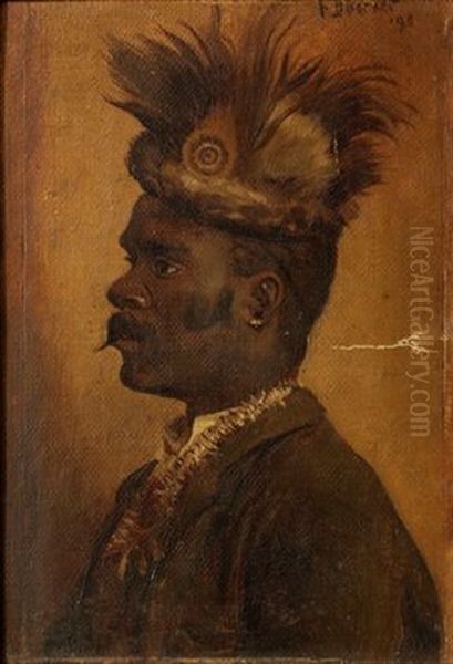Portrait Of A Man With Feathered Headdress Oil Painting by Frans David Oerder